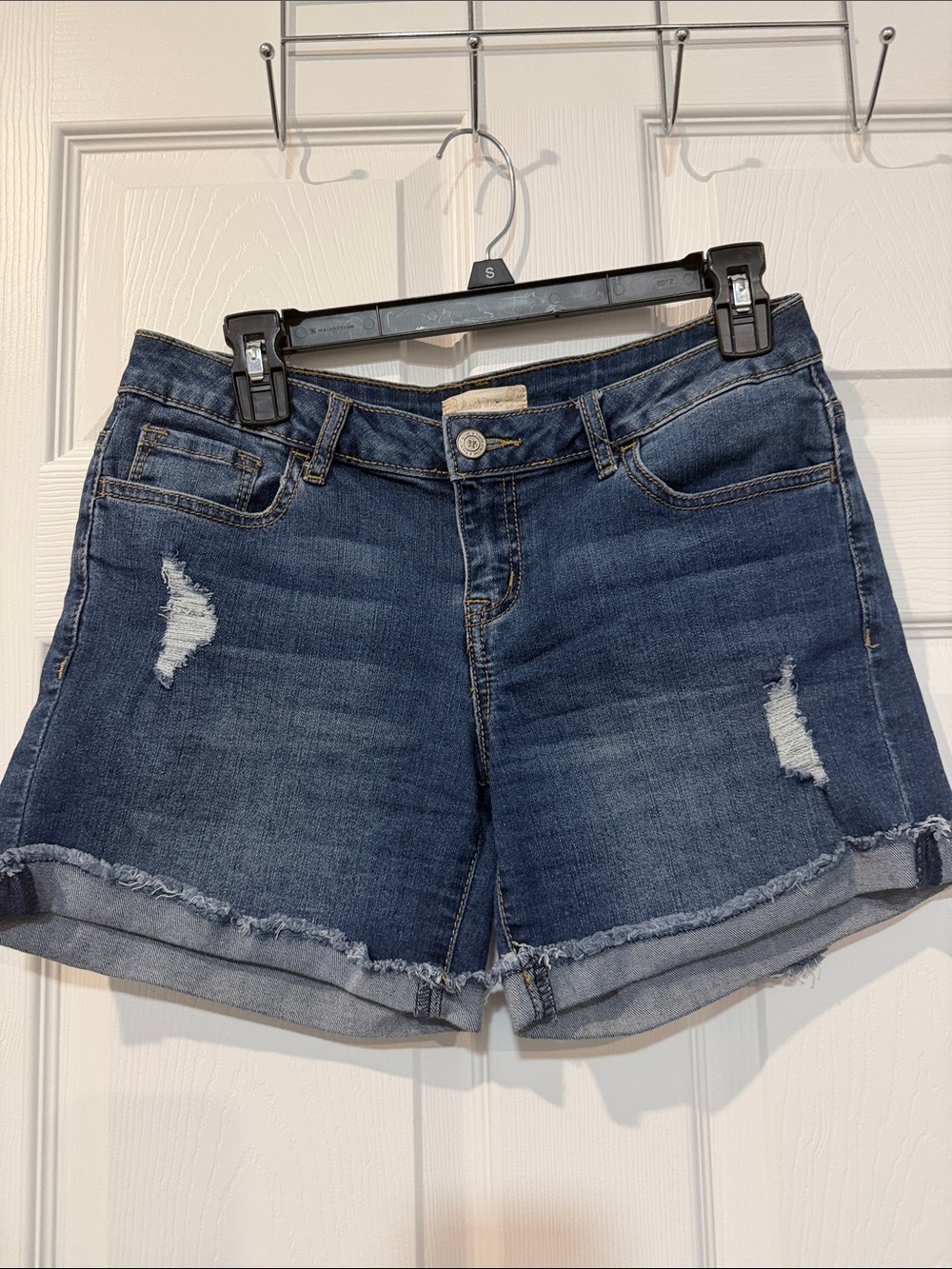 Altar'd State Dark Blue Distressed Roll-Hem Jean Shorts